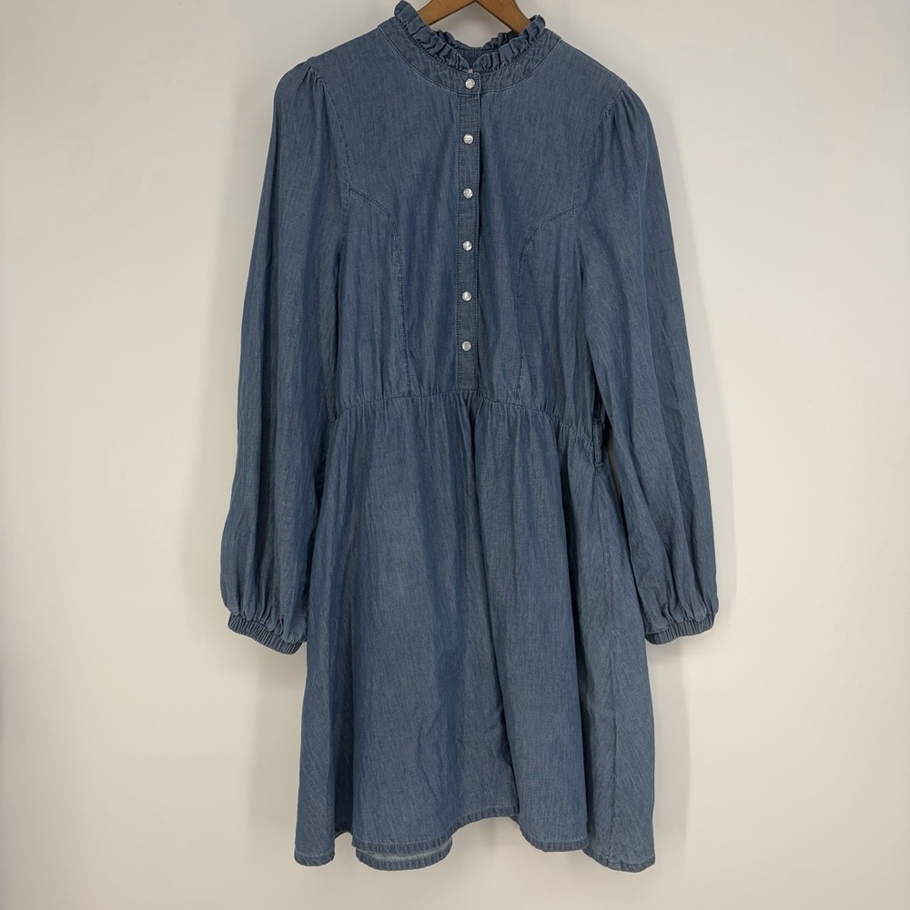 ICHI Studio ICHI Western Cowgirl Dress S 36 Blue Pearl Snaps Ranch Boho Prairie